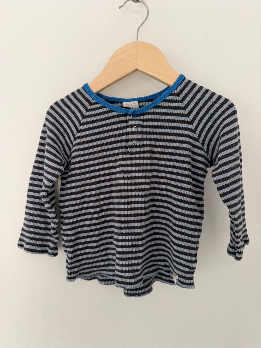 Egg New York Kids Long Sleeve Striped Waffle Henley Shirt 18 Months